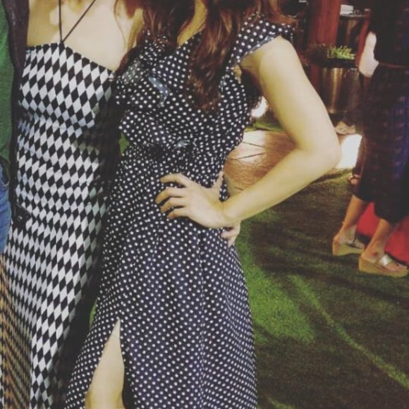 Black & White polka dot dress full length ruffles one shoulder prom dress - Picture 2 of 6